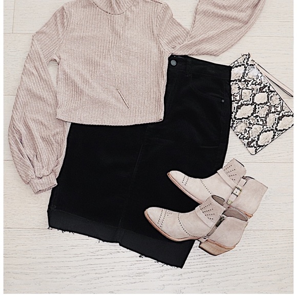 Black Corduroy Pencil Skirt - Picture 2 of 3